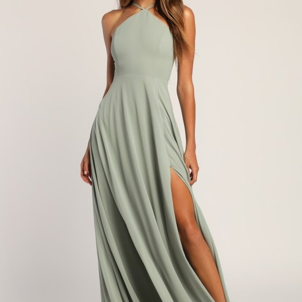 Lulus Absolutely Breathtaking Sage Brush Maxi Dress Green - Size S